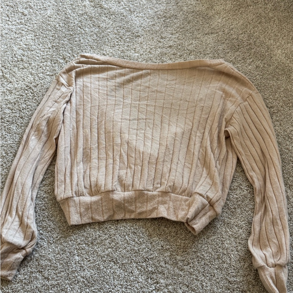Tan Ribbed Long Sleeve Sweater